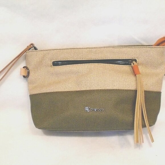 nwot SHERPANI Paige Crossbody/Wristlet Bag Beige/Green Canvas, tags detached/new - Picture 8 of 8